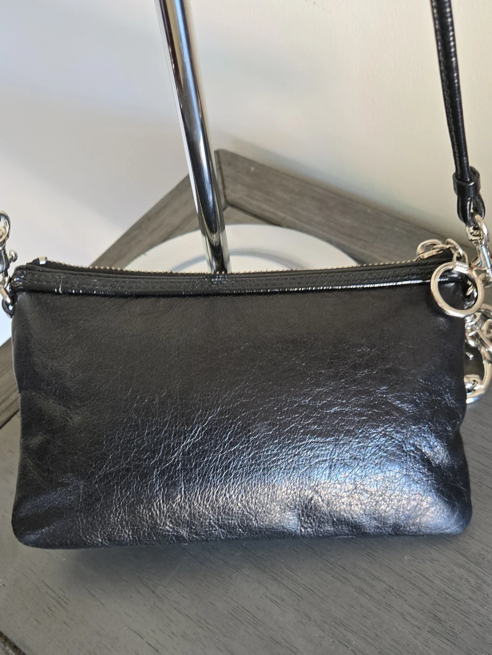 Black Leather Coach Poppy Crossbody/ Wristlet with Silver Hardware